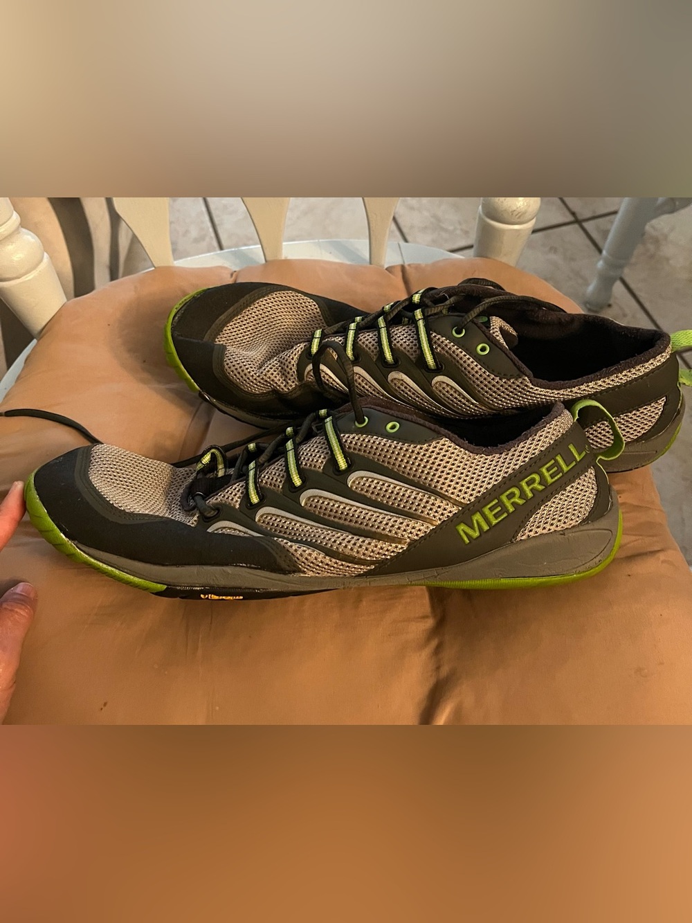 Merrell Gray and Lime Green Mesh Trail Sneakers